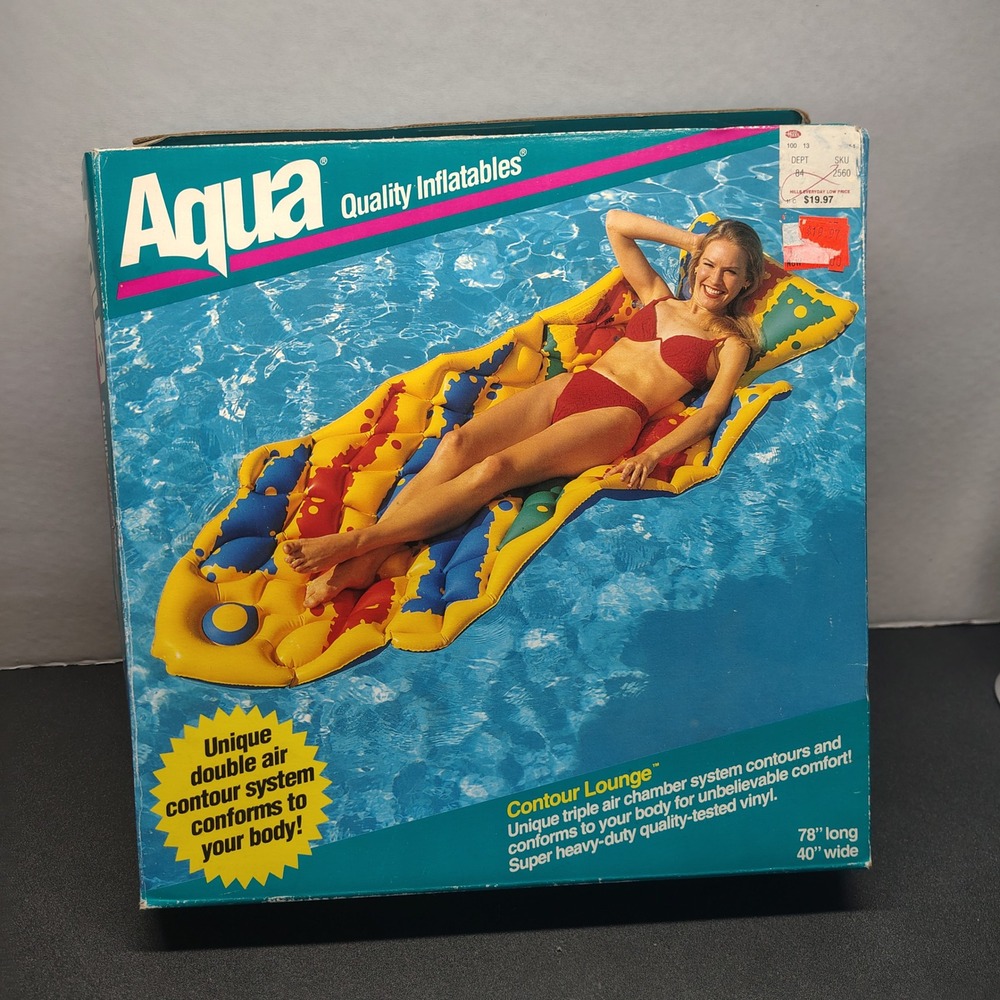 Aqua Contour Lounge Pool Float Adult 78x40 Yellow Blue Red Vintage 1994 Raft